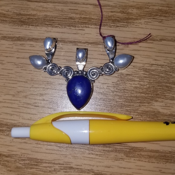 New Sterling silver Lapis and fresh water pearl pendant - Picture 7 of 7